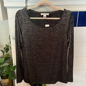 NWT White House Black Market Grey/Black Scoop Long Sleeve- Size Medium